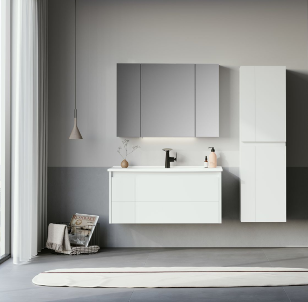 Orka Likya 100 cm Mat Beyaz Banyo Dolabı