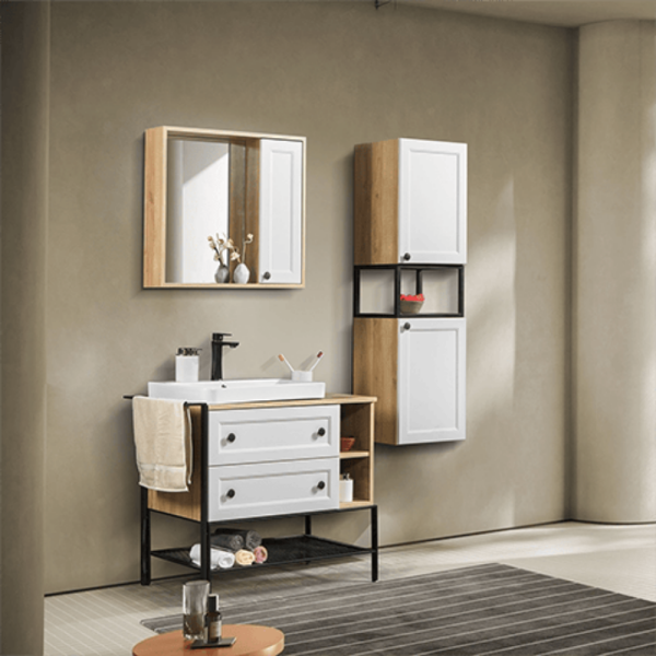 Bagnora Practical Beyaz 96 cm Mdf Banyo Dolabı