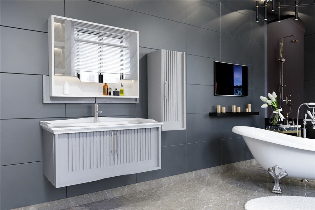 Aquanil Sagra 100 cm  Banyo Dolabı Gri