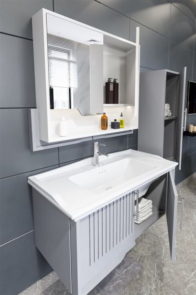 Aquanil Sagra 100 cm  Banyo Dolabı Gri