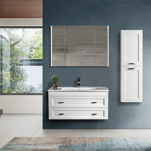 Bagnora Çeşme 85 cm Mdf Banyo Dolabı Beyaz