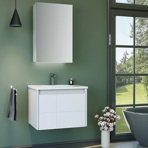 Orka Likya 65 cm Mat Beyaz Banyo Dolabı