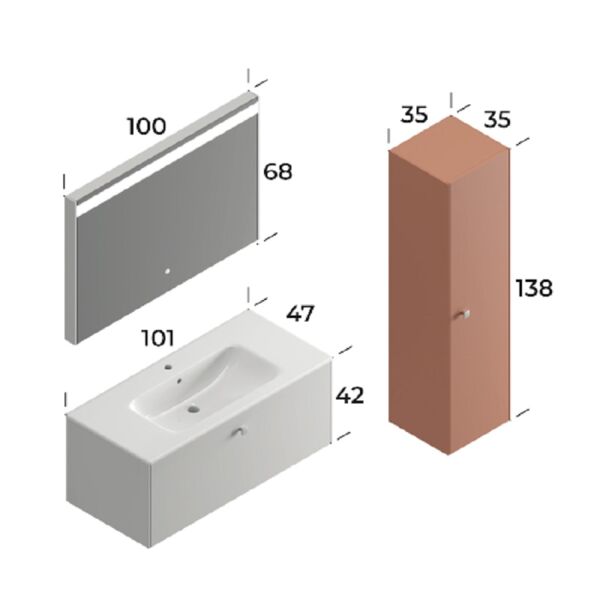 Smart Nova 100 cm Mat Beyaz Banyo Dolabı
