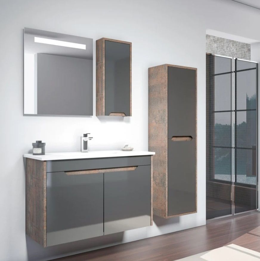 Orka Lago 100 cm Kahve Taş/Antrasit Banyo Dolabı
