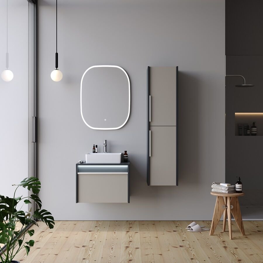 Smart Royale 60 cm Mat İpek Gri Banyo Dolabı