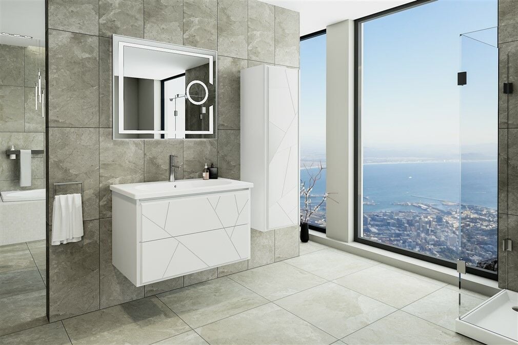 Aquanil Kiev 80 cm Beyaz Banyo Dolabı
