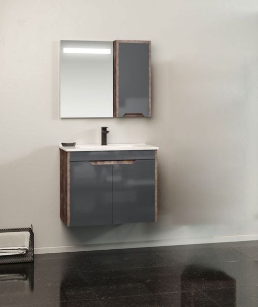 Orka Lago 85 cm Kahve Taş/Antrasit Banyo Dolabı