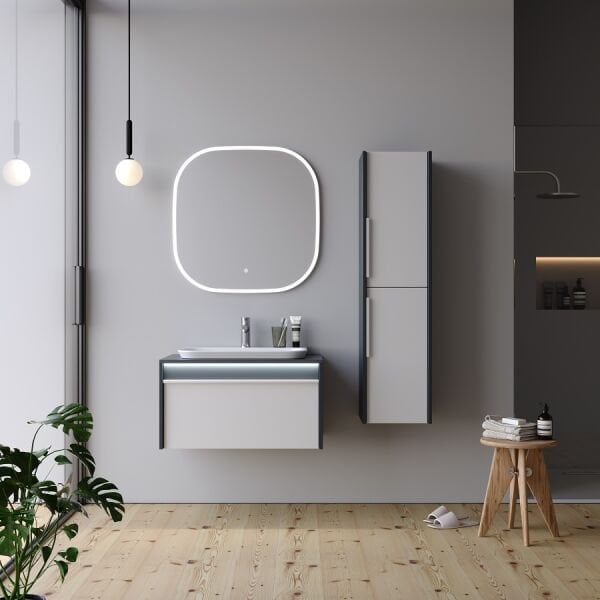 Smart Royale 80 cm Mat Beyaz Banyo Dolabı