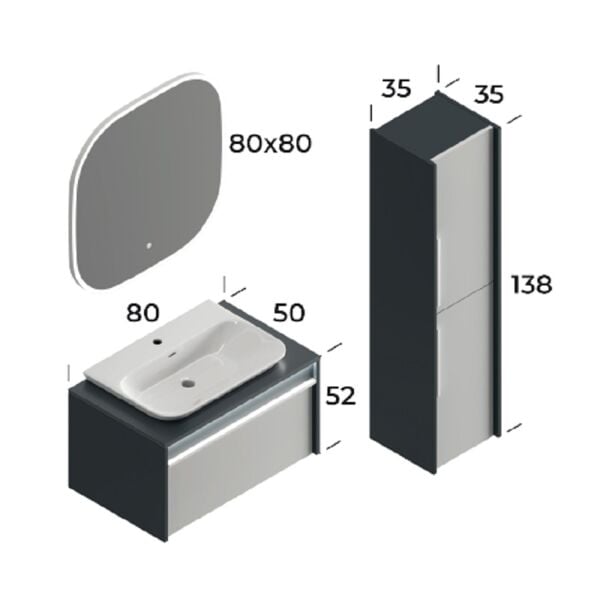 Smart Royale 80 cm Mat Beyaz Banyo Dolabı
