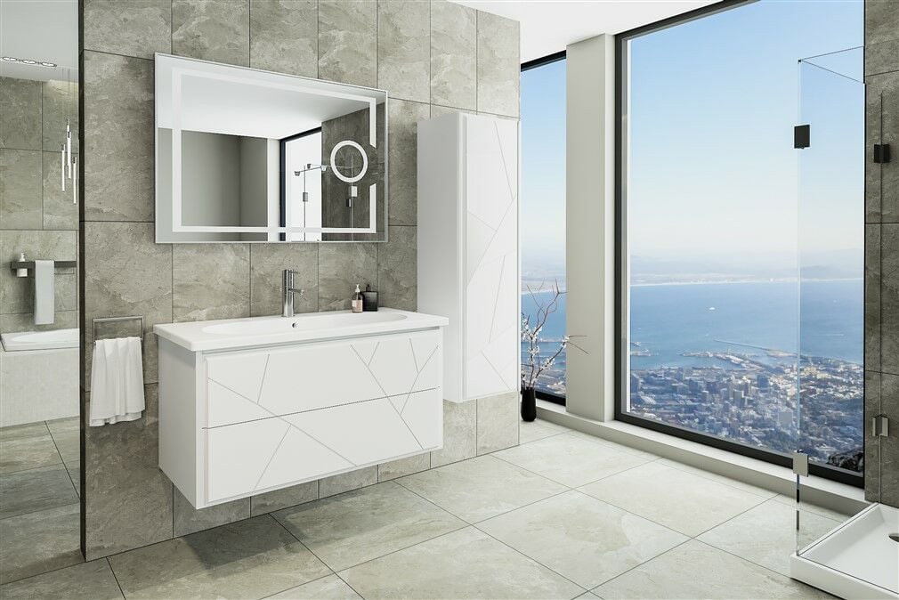 Aquanil Kiev 100 cm Beyaz Banyo Dolabı