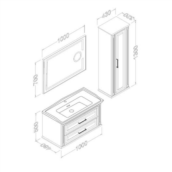 Aquanil Moskova 100 cm Beyaz Banyo Dolabı