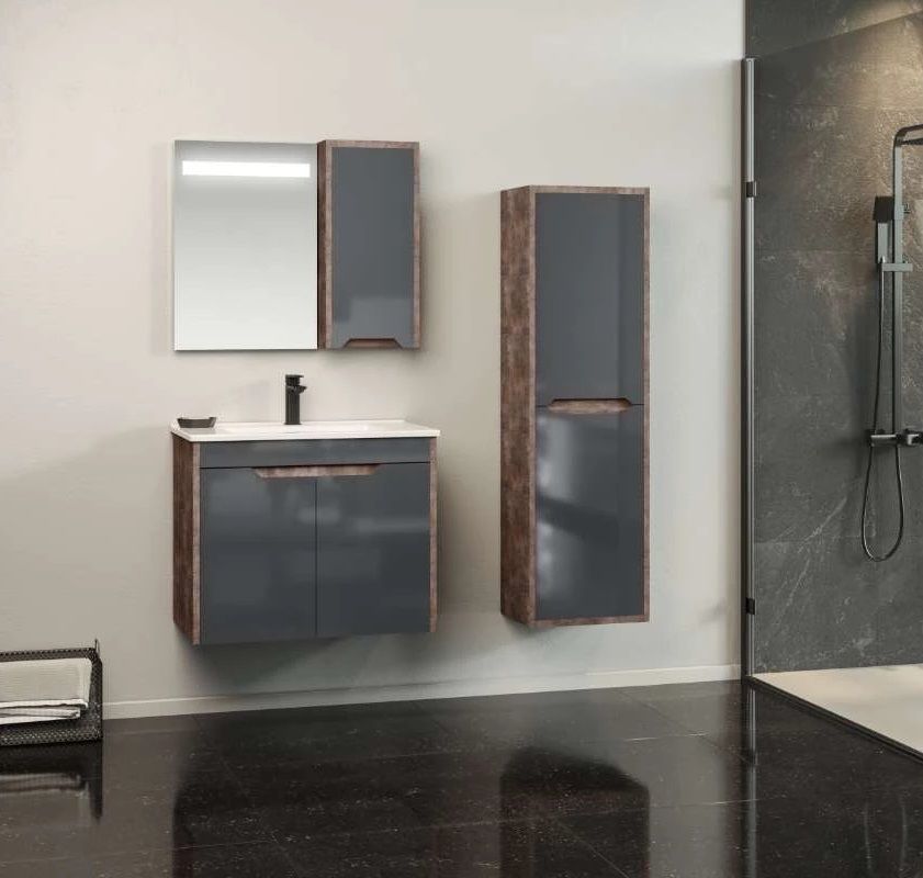 Orka Lago 75 cm Kahve Taş/Antrasit Banyo Dolabı