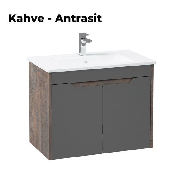 Orka Lago 75 cm Kahve Taş/Antrasit Banyo Dolabı