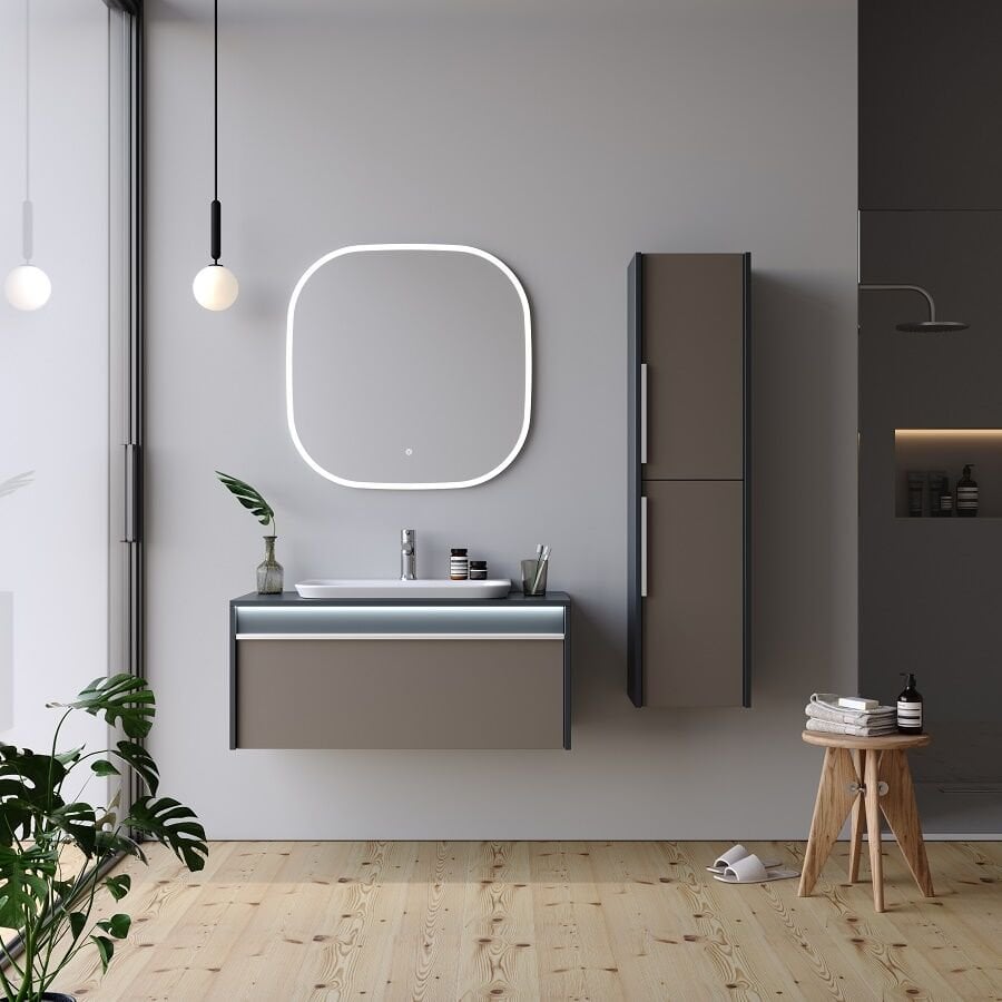 Smart Royale 100 cm Mat Sütlü Kahve Banyo Dolabı
