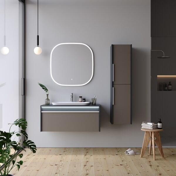 Smart Royale 100 cm Mat Sütlü Kahve Banyo Dolabı