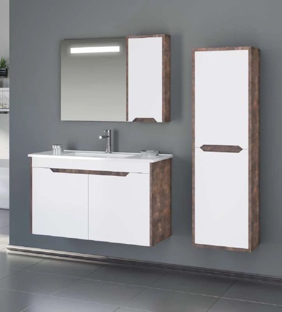 Orka Lago 100 cm Kahve Taş/Beyaz Banyo Dolabı