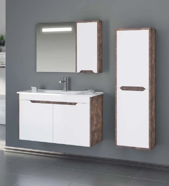 Orka Lago 100 cm Kahve Taş/Beyaz Banyo Dolabı
