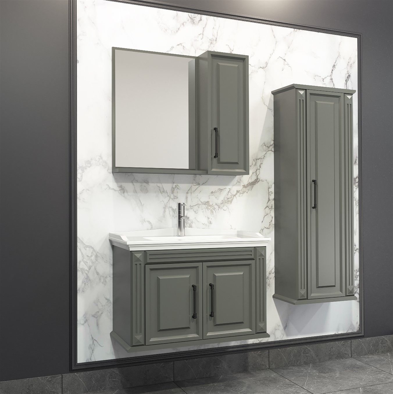 Aquanil Milano 80 cm Antrasit Banyo Dolabı