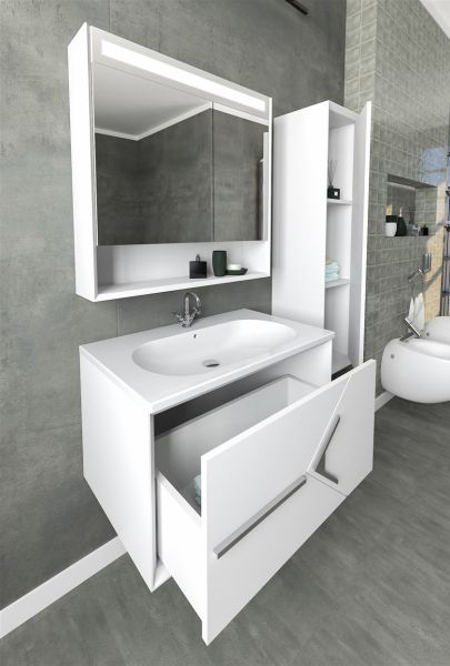 Aquanil Bologna 80 cm Beyaz Banyo Dolabı
