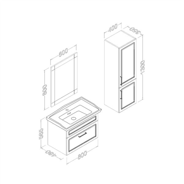 Aquanil Monaco 80 cm Antrasit Banyo Dolabı