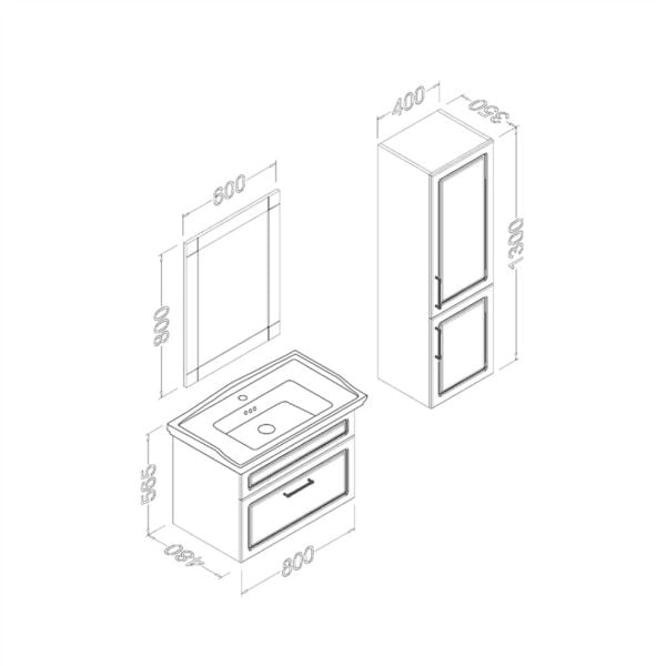 Aquanil Monaco 80 cm Antrasit Banyo Dolabı