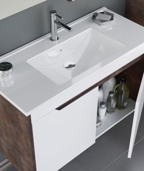 Orka Lago 75 cm Kahve Taş/Beyaz Banyo Dolabı