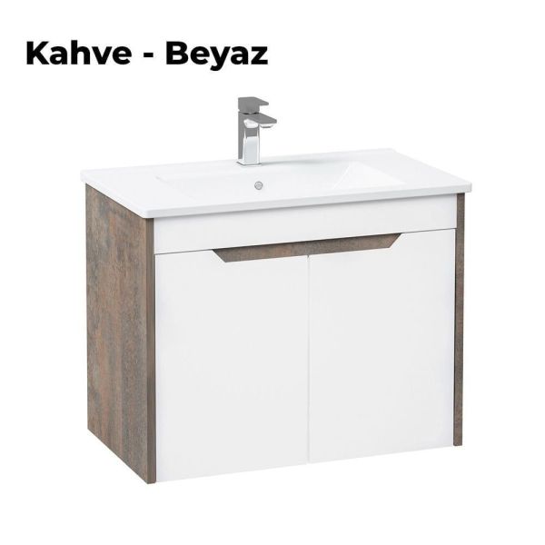 Orka Lago 75 cm Kahve Taş/Beyaz Banyo Dolabı