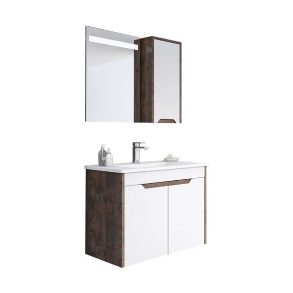 Orka Lago 75 cm Kahve Taş/Beyaz Banyo Dolabı