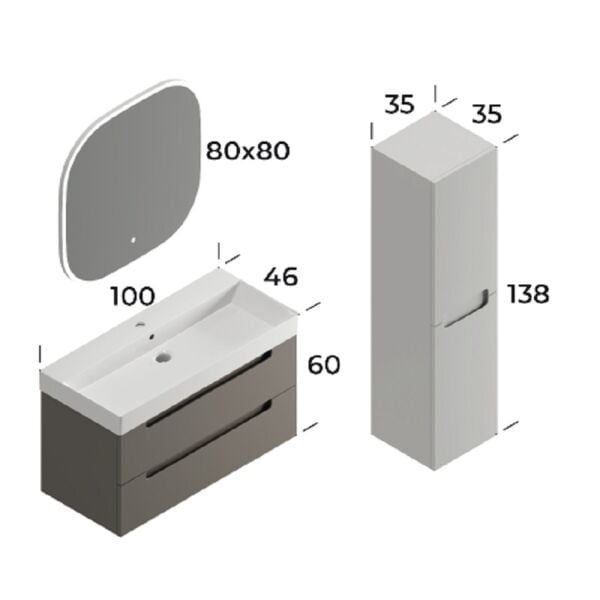 Smart Maddox 100 cm Mat Sütlü Kahve Banyo Dolabı