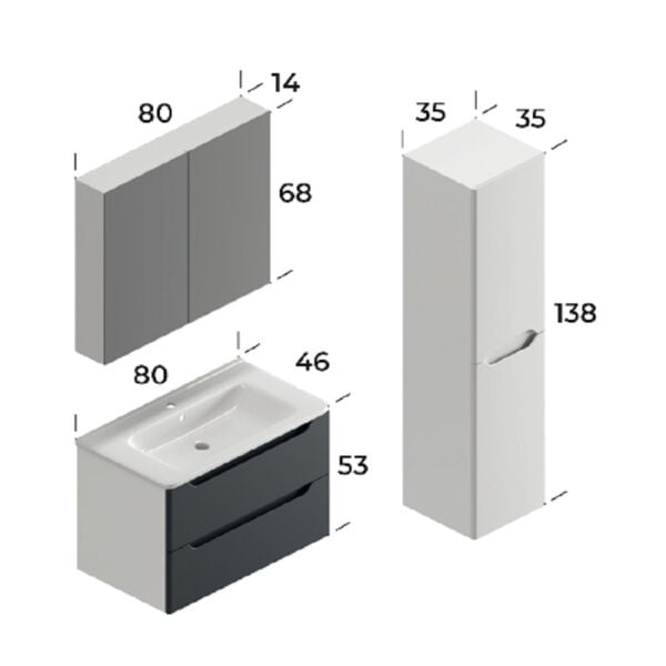 Smart Perla 80 cm Mat Antrasit Banyo Dolabı