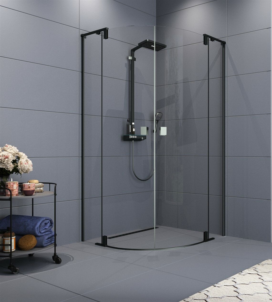 Aquanil Raum 120x120 Oval Siyah Duşakabin 100x100