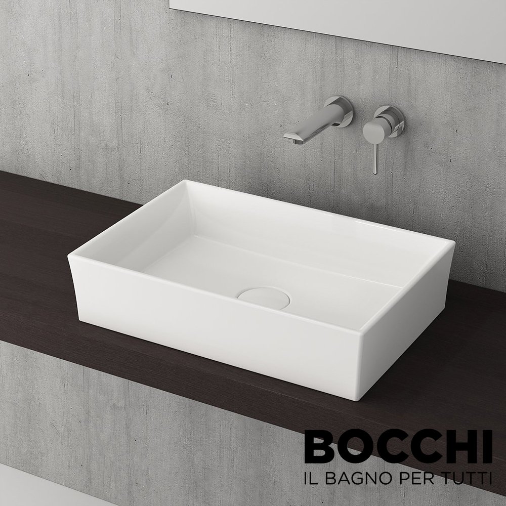 BOCCHI Vessel  Dikdörtgen Tezgah Üstü Lavabo, 55 cm Parlak Beyaz