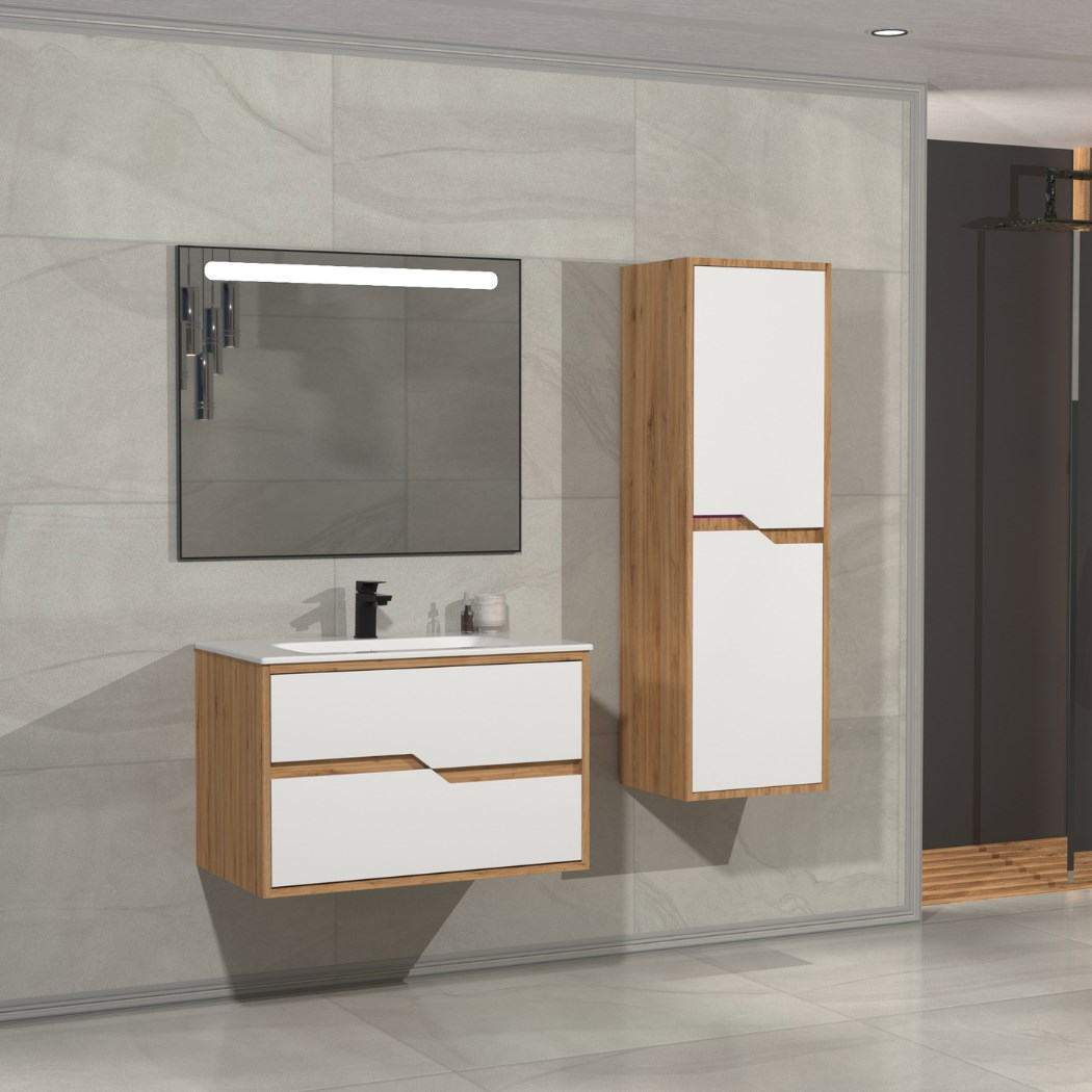 Aquanil Havana 80 cm Beyzade-Beyaz Banyo Dolabı