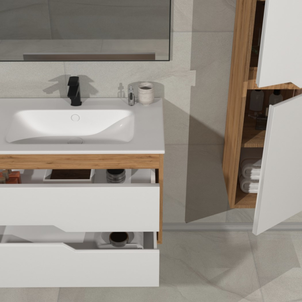 Aquanil Havana 80 cm Beyzade-Beyaz Banyo Dolabı