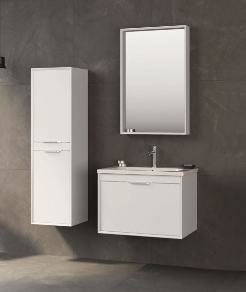 Orka Clay 100 cm Beyaz Tek Çekmeceli Banyo Dolabı