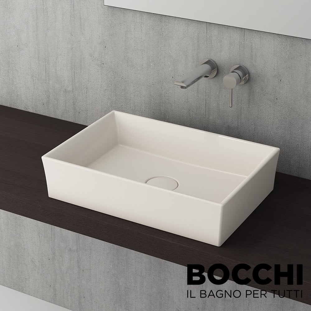 BOCCHI Vessel Dikdörtgen Tezgah Üstü Lavabo, 55 cm Parlak Bisküvi