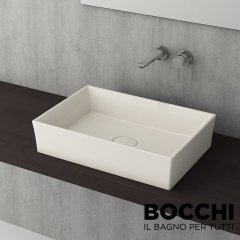 BOCCHI Vessel Dikdörtgen Tezgah Üstü Lavabo, 55 cm Parlak Bisküvi