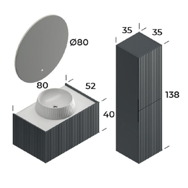 Smart Palermo 80 cm Mat Antrasit Banyo Dolabı