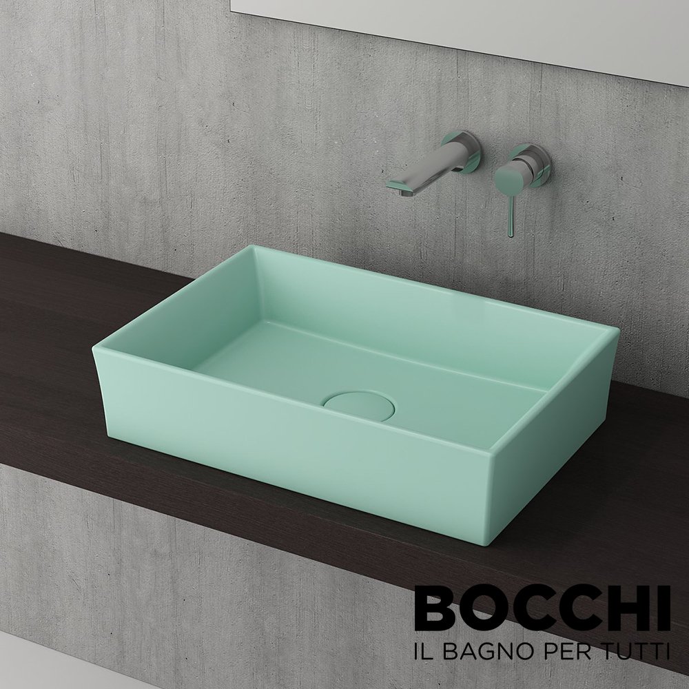 BOCCHI Vessel Dikdörtgen Tezgah Üstü Lavabo, 55 cm Mat Mint Yeşil