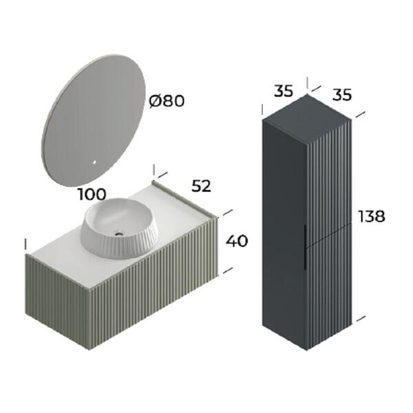 Smart Palermo 100 cm Mat Çimento Gri Banyo Dolabı