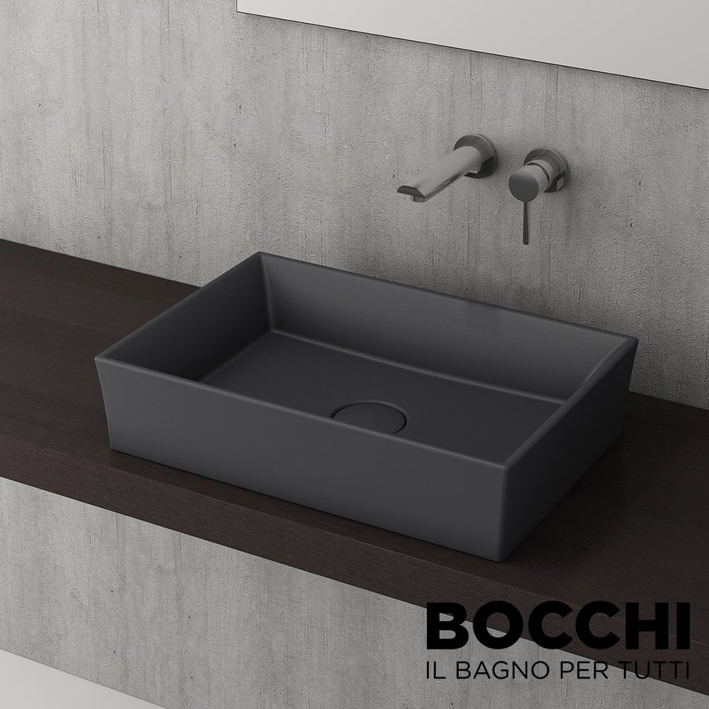 BOCCHI Vessel  Dikdörtgen Tezgah Üstü Lavabo, 55 cm Mat Antrasit