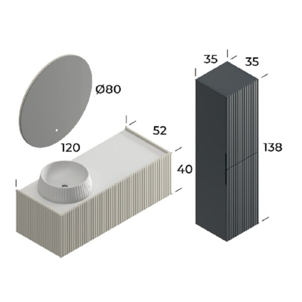 Smart Palermo 120 cm Mat İpek Gri Banyo Dolabı