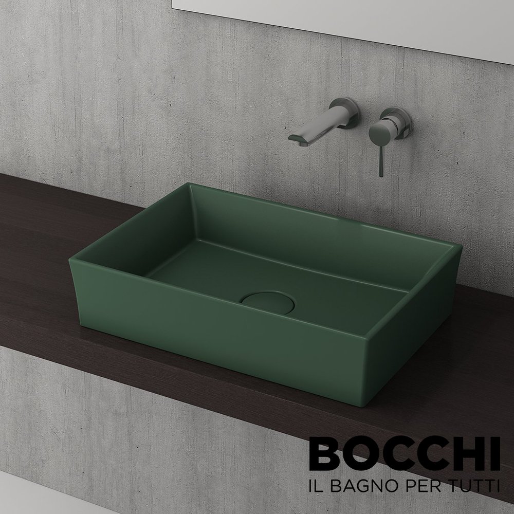 BOCCHI Vessel Dikdörtgen Tezgah Üstü Lavabo, 55 cm Mat Yeşil