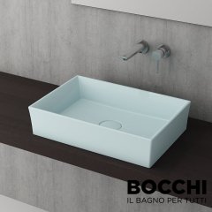 BOCCHI Vessel Dikdörtgen Tezgah Üstü Lavabo, 55 cm Mat Buz Mavisi