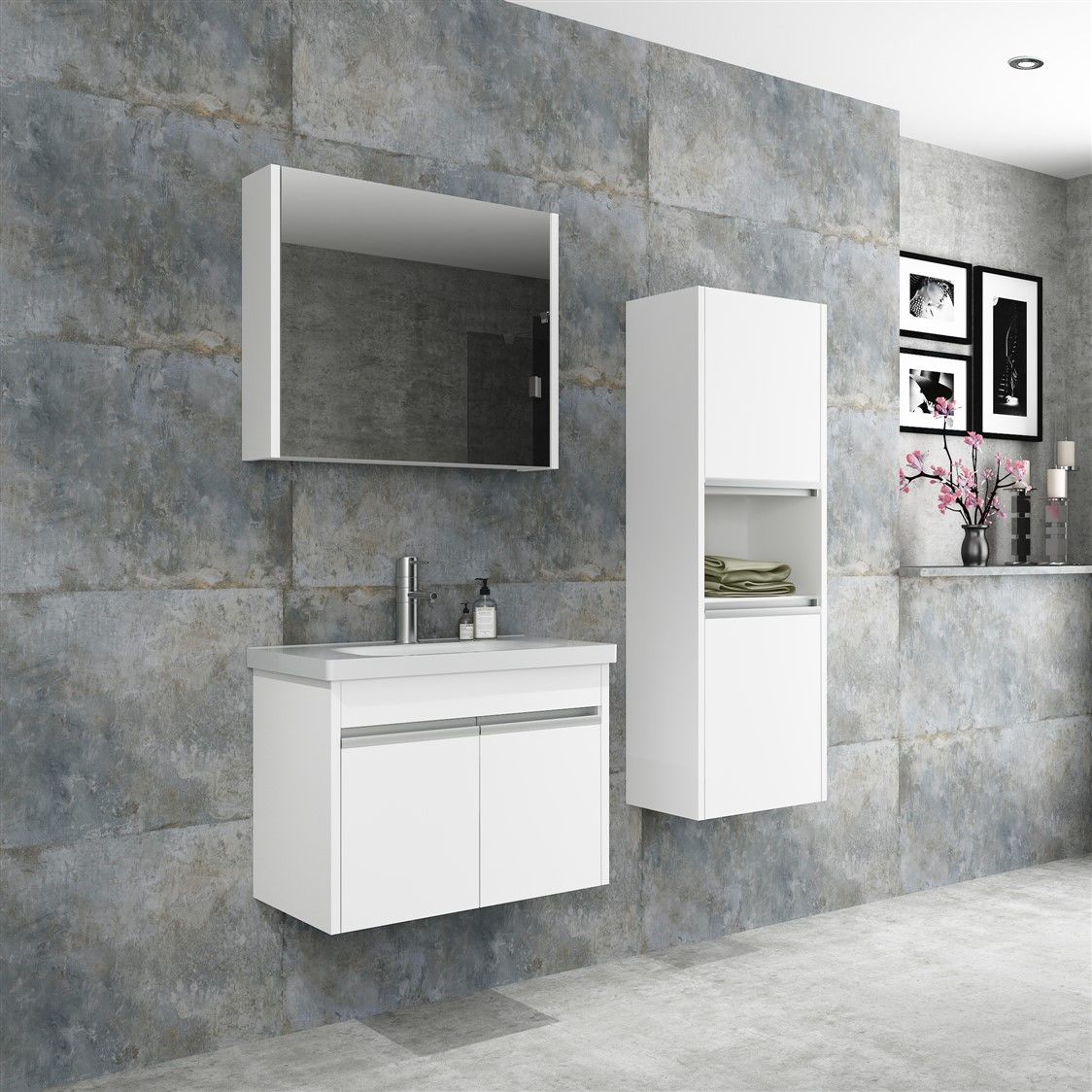 Aquanil Begonya 65 cm Beyaz Banyo Dolabı