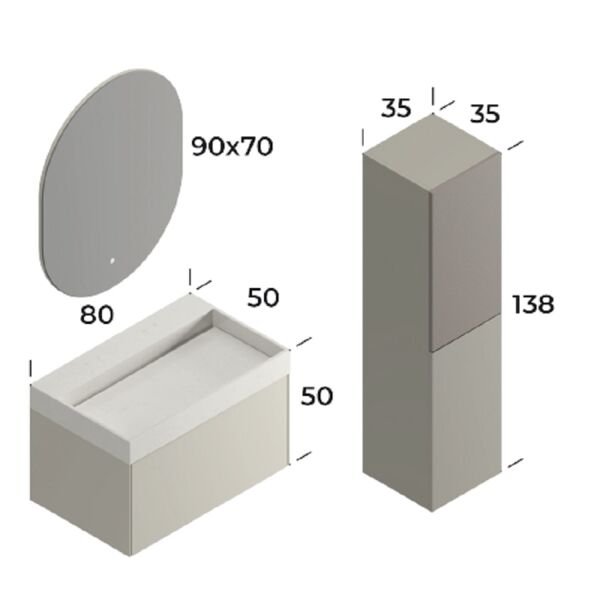 Smart Verona 80 cm Mat İpek Gri Banyo Dolabı