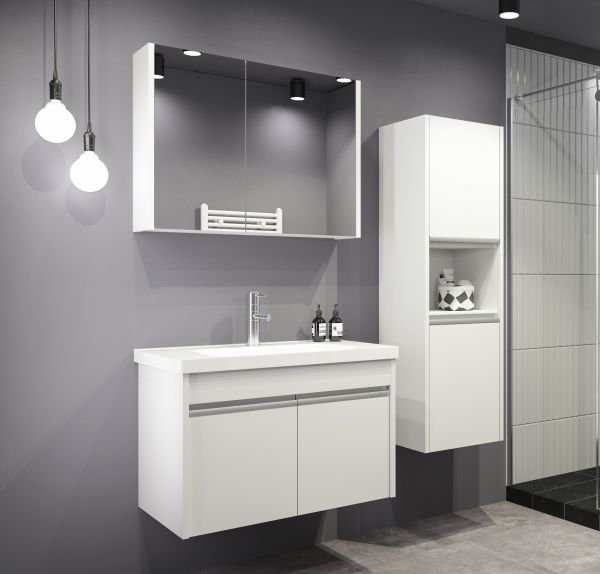Aquanil Begonya 80 cm Beyaz Banyo Dolabı