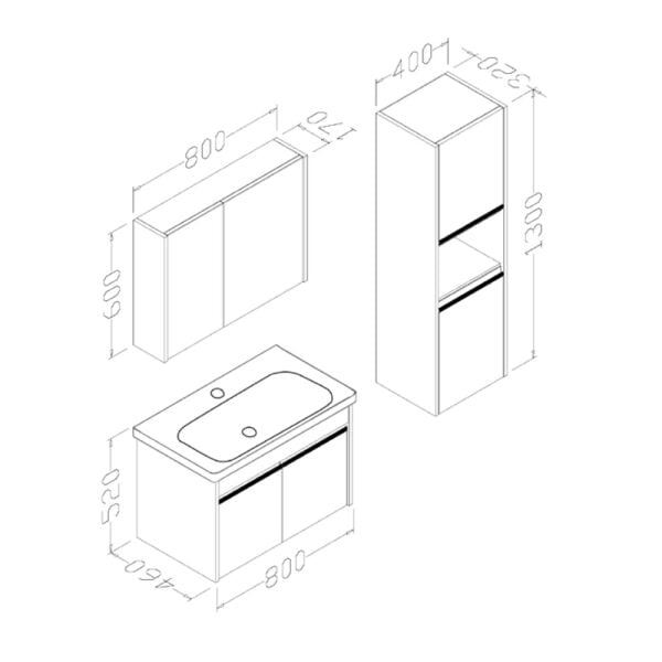Aquanil Begonya 80 cm Beyaz Banyo Dolabı