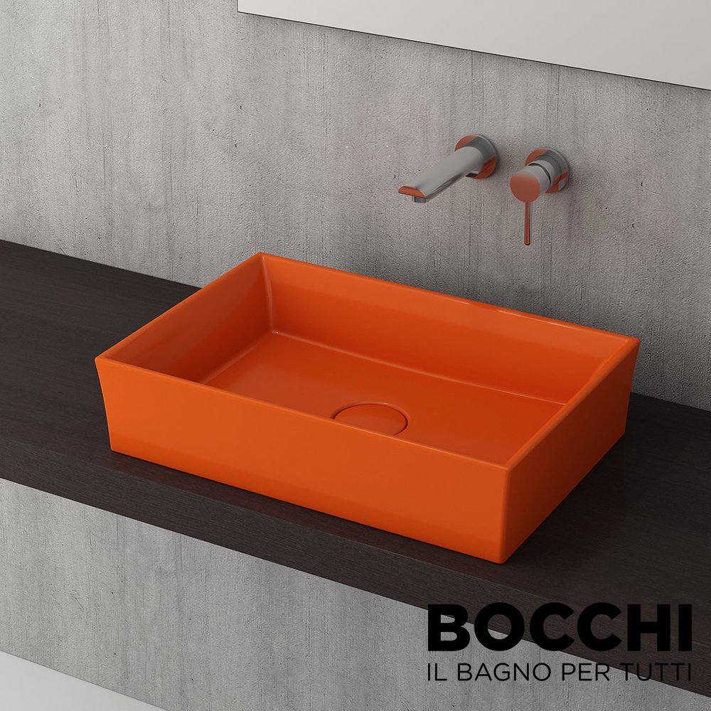 BOCCHI Vessel Dikdörtgen Tezgah Üstü Lavabo, 55 cm Parlak Turuncu