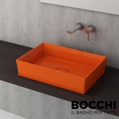 BOCCHI Vessel Dikdörtgen Tezgah Üstü Lavabo, 55 cm Parlak Turuncu
